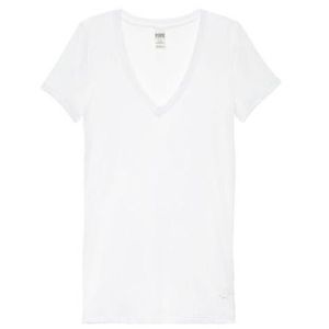 NWT PINK Victoria’s Secret White V Neck Tee M